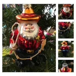 Santa Sheriff Wild West Ornament – Hand-Blown Glass with Lasso and Horseshoes